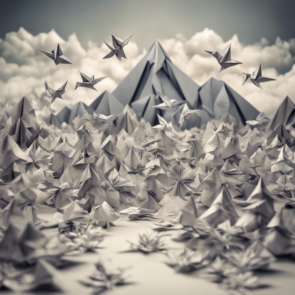 Origami Landscape of Paper Trees and Birds