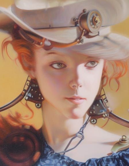 Steampunk Girl Portrait in Oil Painting Style