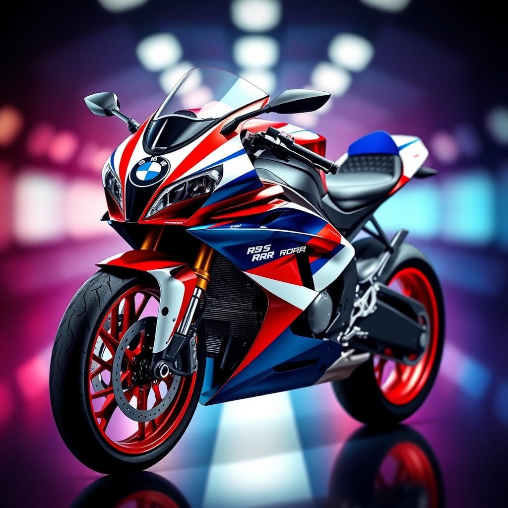 Dynamic BMW S 1000rr in Futuristic Red, White, and Blue Live...
