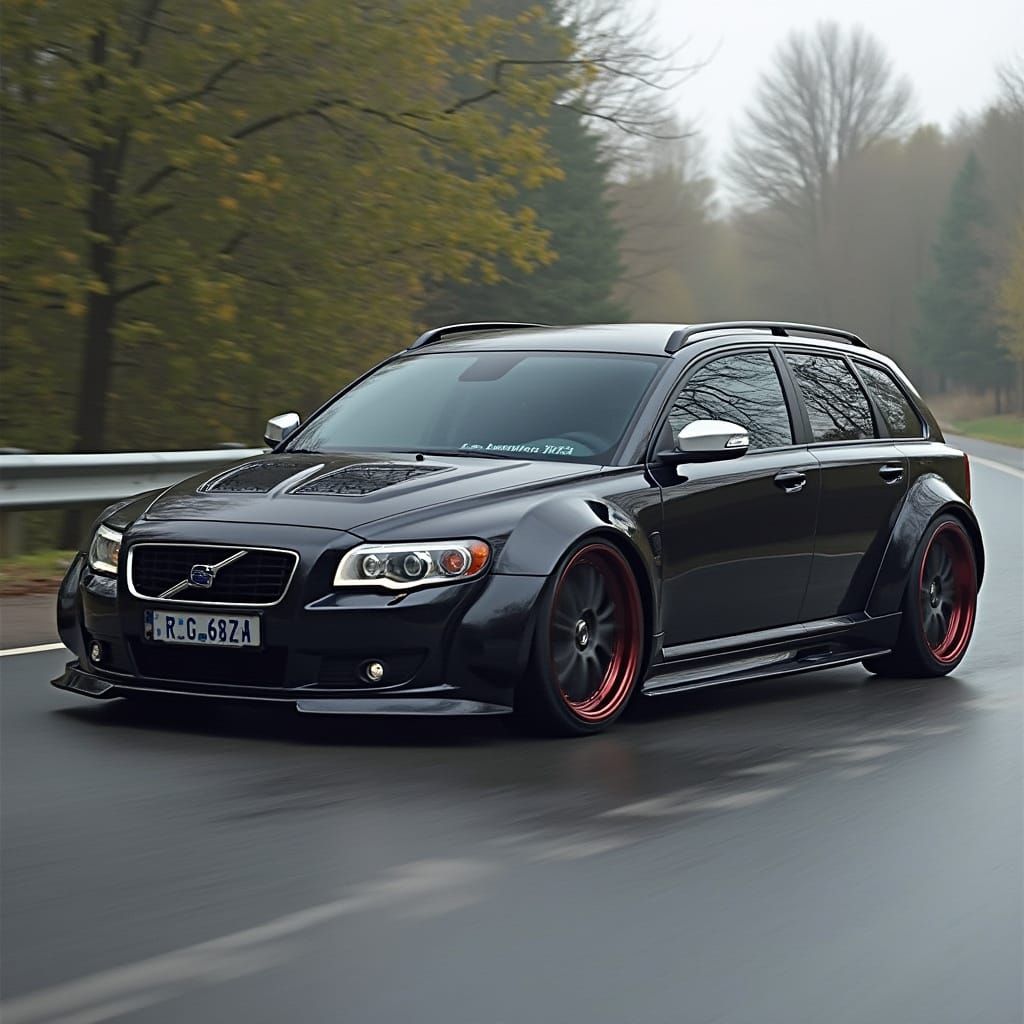 Volvo V50 Overtaking Corvette in Cyberpunk Style