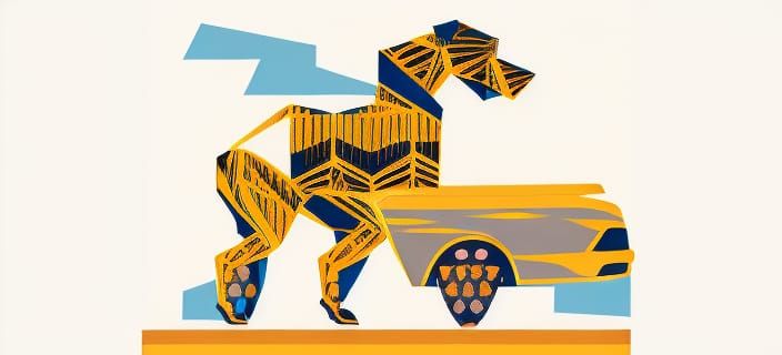 Great Dane Dog Driving Car in Pop Art Style