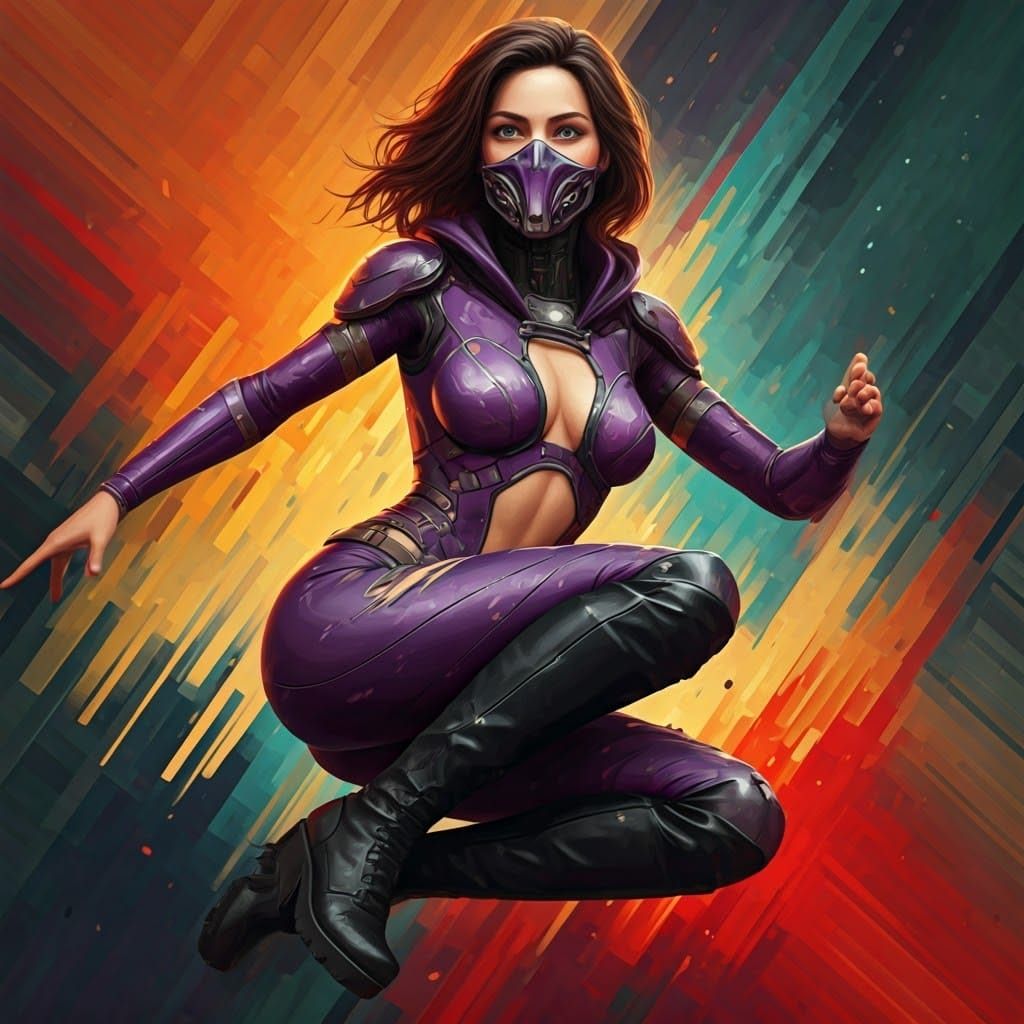 Sleek Futuristic Superhero Woman in Action