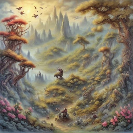 Whimsical Creatures Play in Enchanted Forest