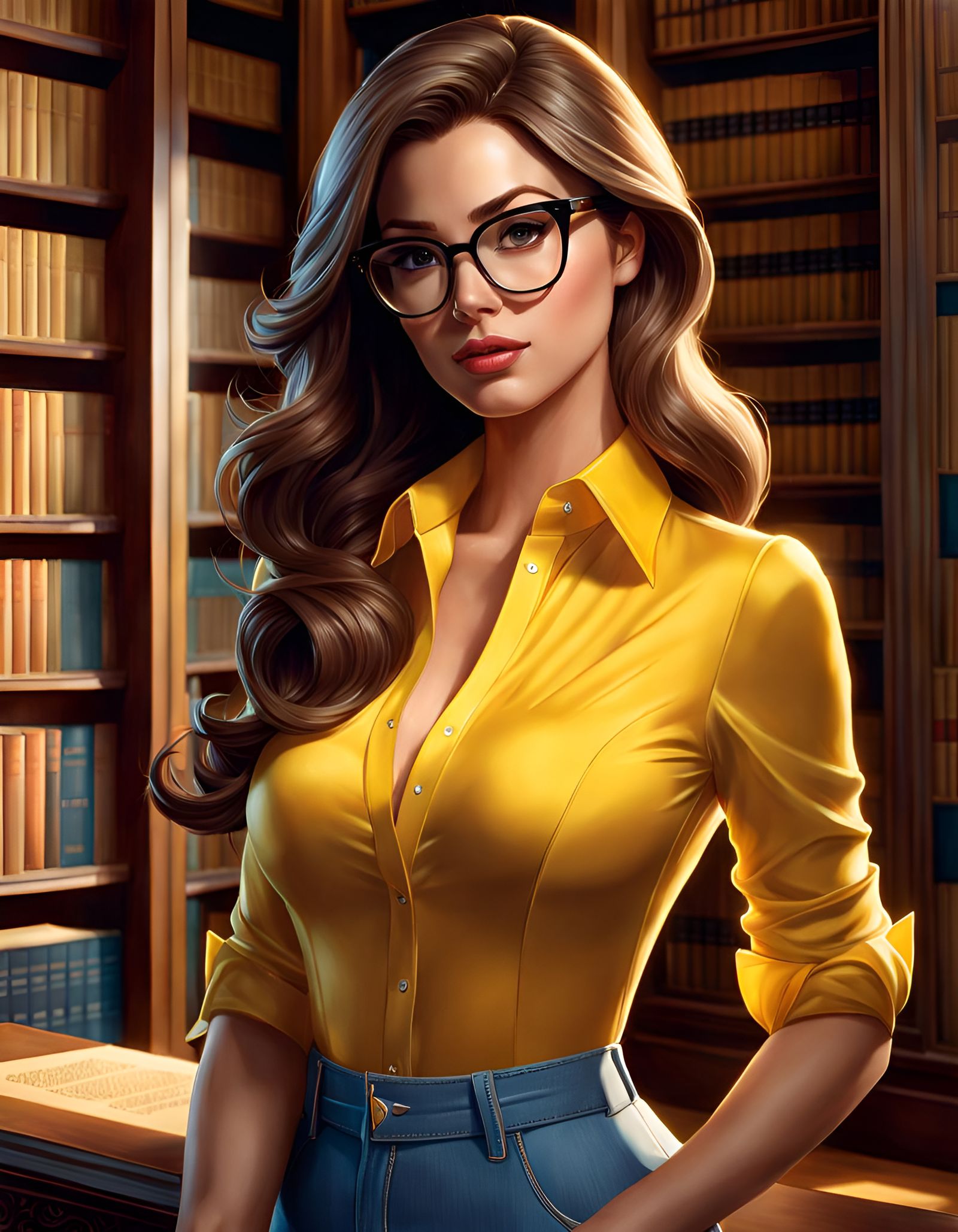 Belle the Librarian in Hyperrealistic Style