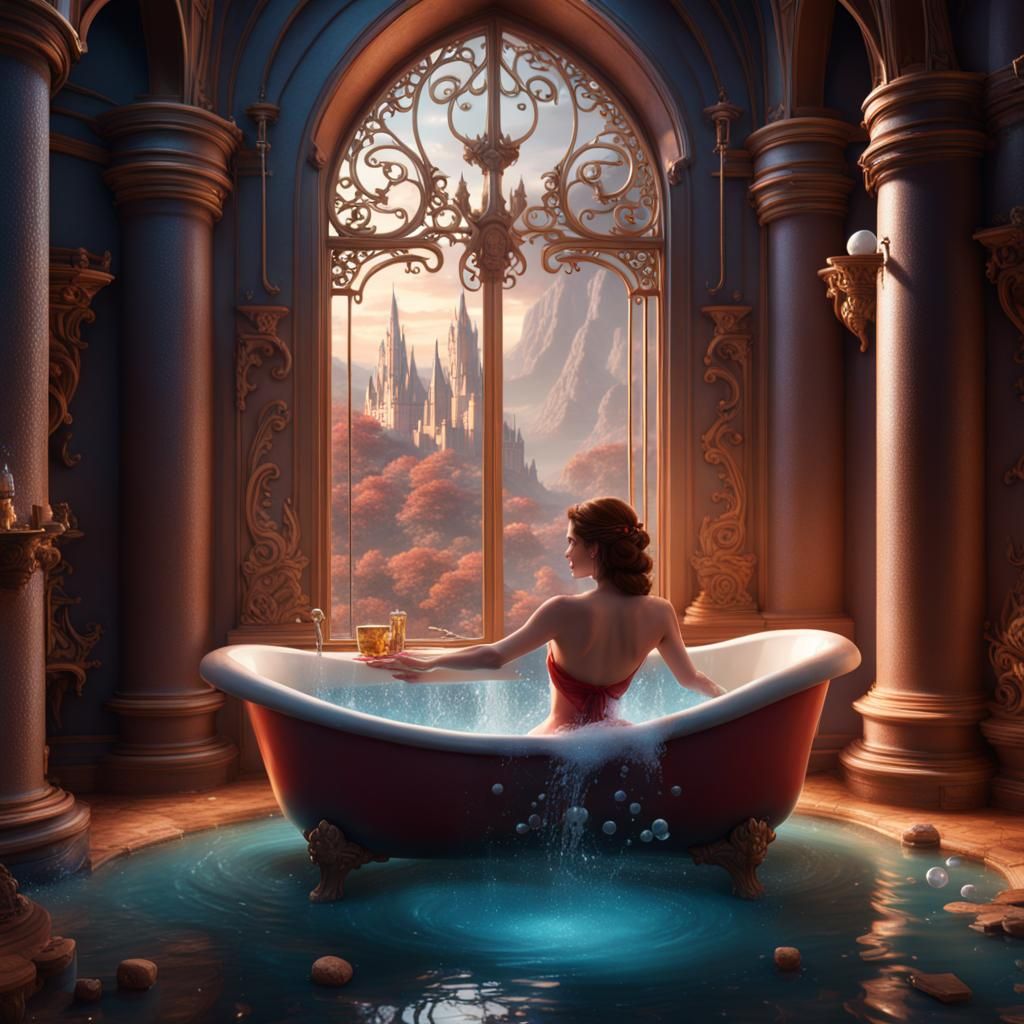 Belle in Bubble Bath, Enchanted Castle Art