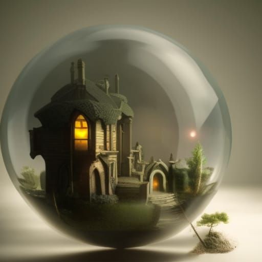 An intricately detailed glass sphere with a tiny world inside