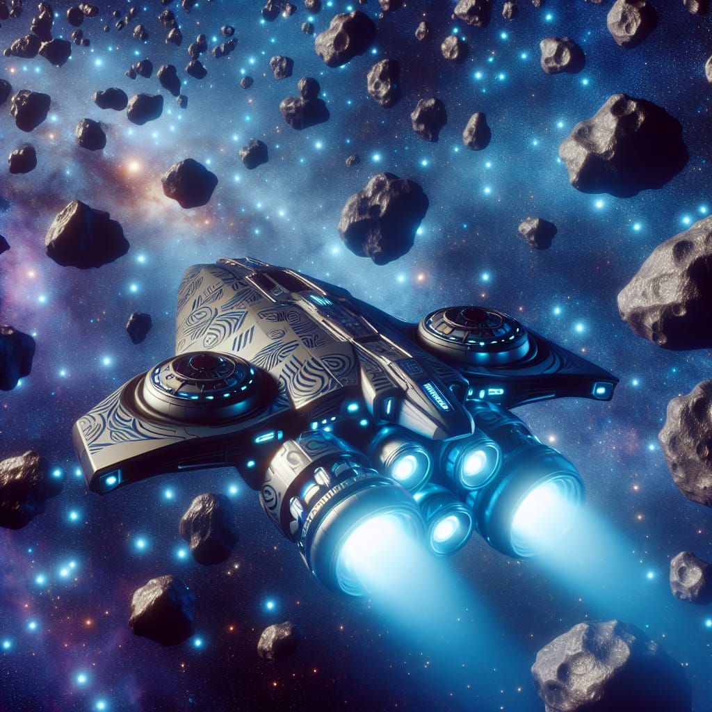 Child-Sized Futuristic Spaceship Soars Through Cosmic Astero...