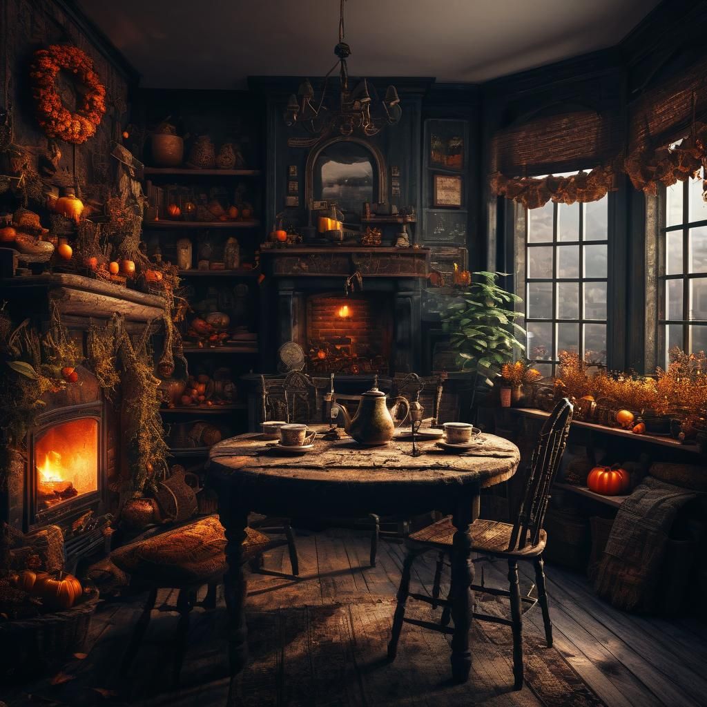 Cozy Autumn Home Interior: Hyperrealistic Image