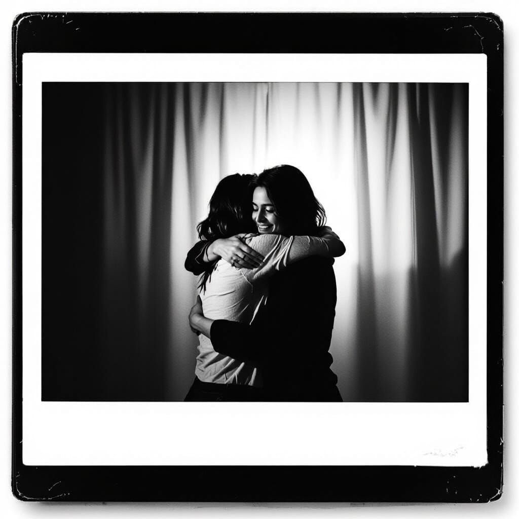 Black and White Polaroid of Two People Hugging