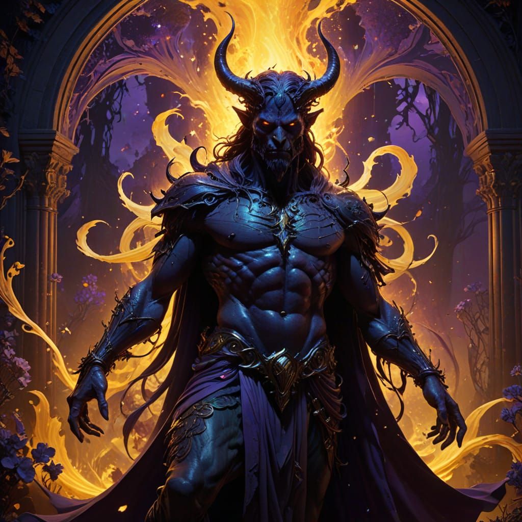 Majestic Dark Fantasy Demon Unveiled in Art Nouveau-Inspired...