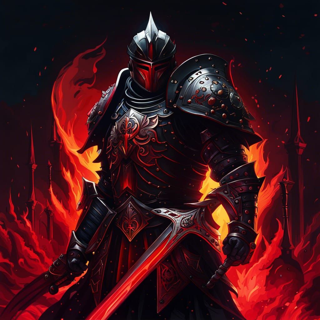 Gothic Knight with Sword in Anime Style