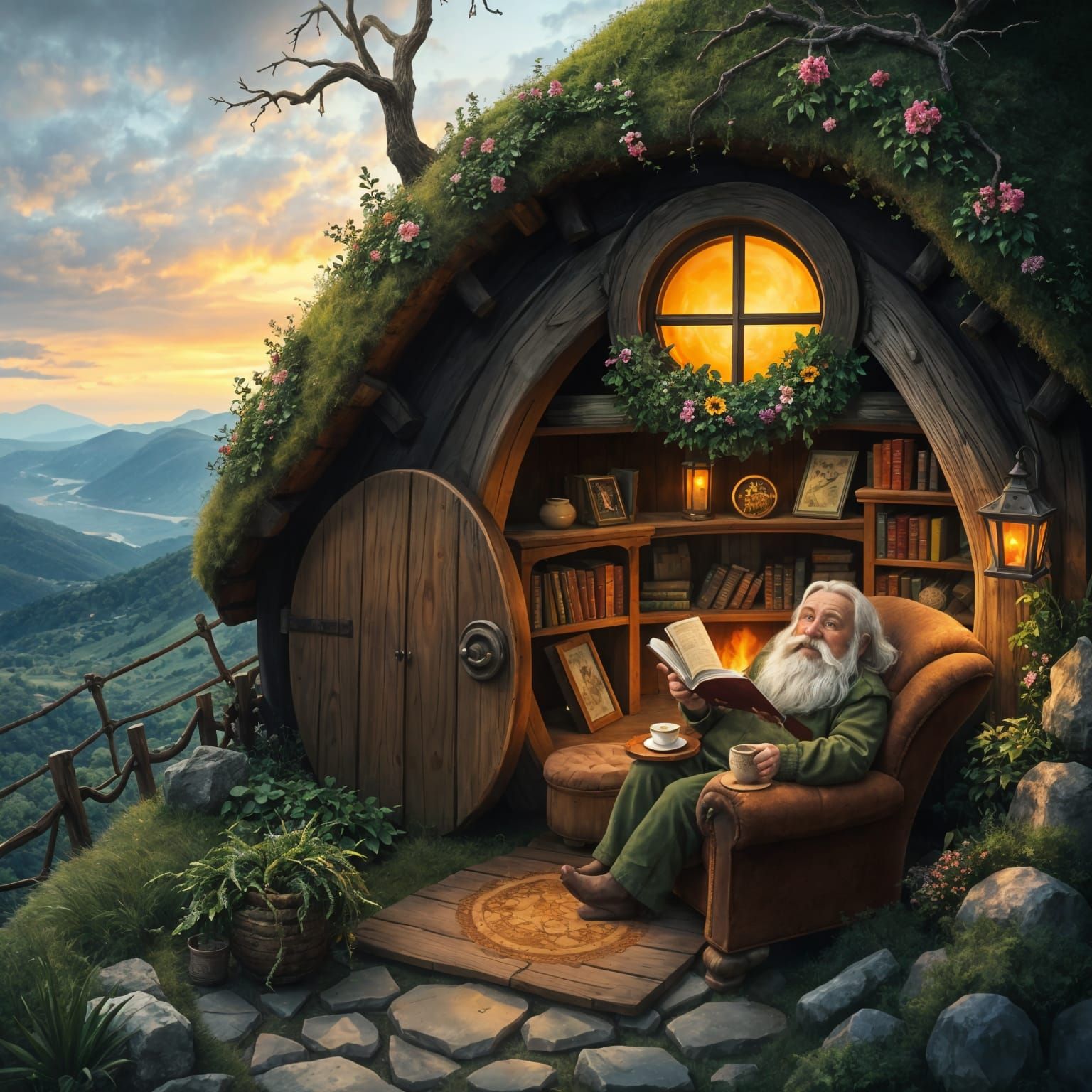 Cozy Hobbit Hole in a Lush Valley