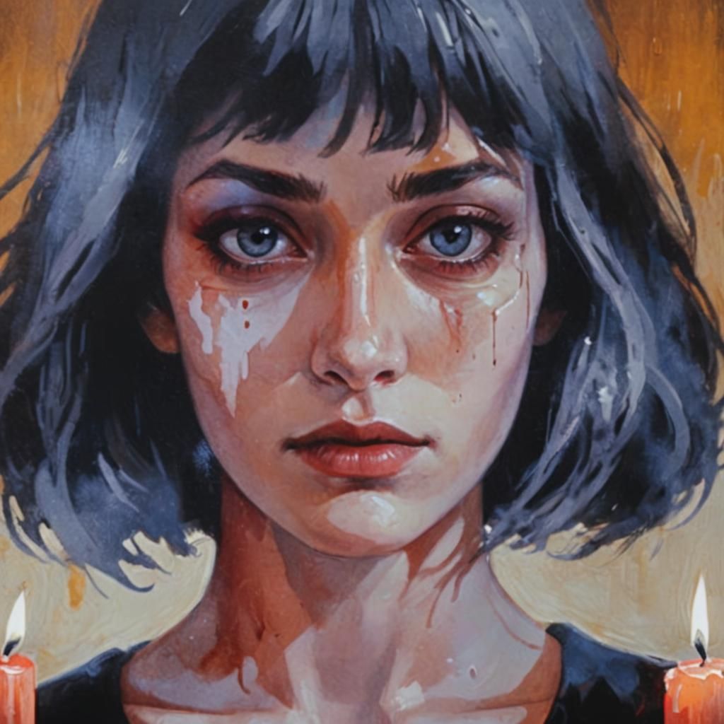 Eerie Girl in Dark Room: Acrylic Painting in Chiaroscuro