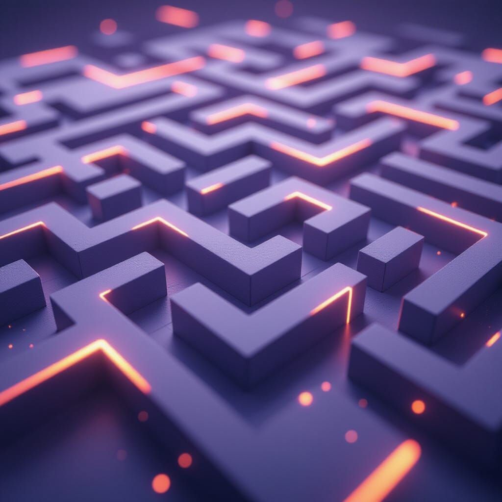 Ethereal Glow Maze with 3D Geometric Forms