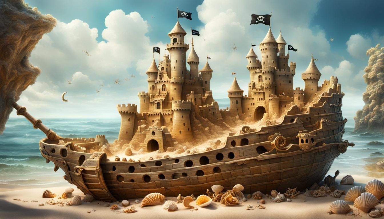 Pirate Ship Sandcastle with Sfumato Style