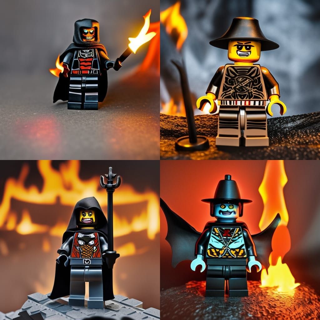 Evil LEGO Minifig on Throne in Burning Dungeon