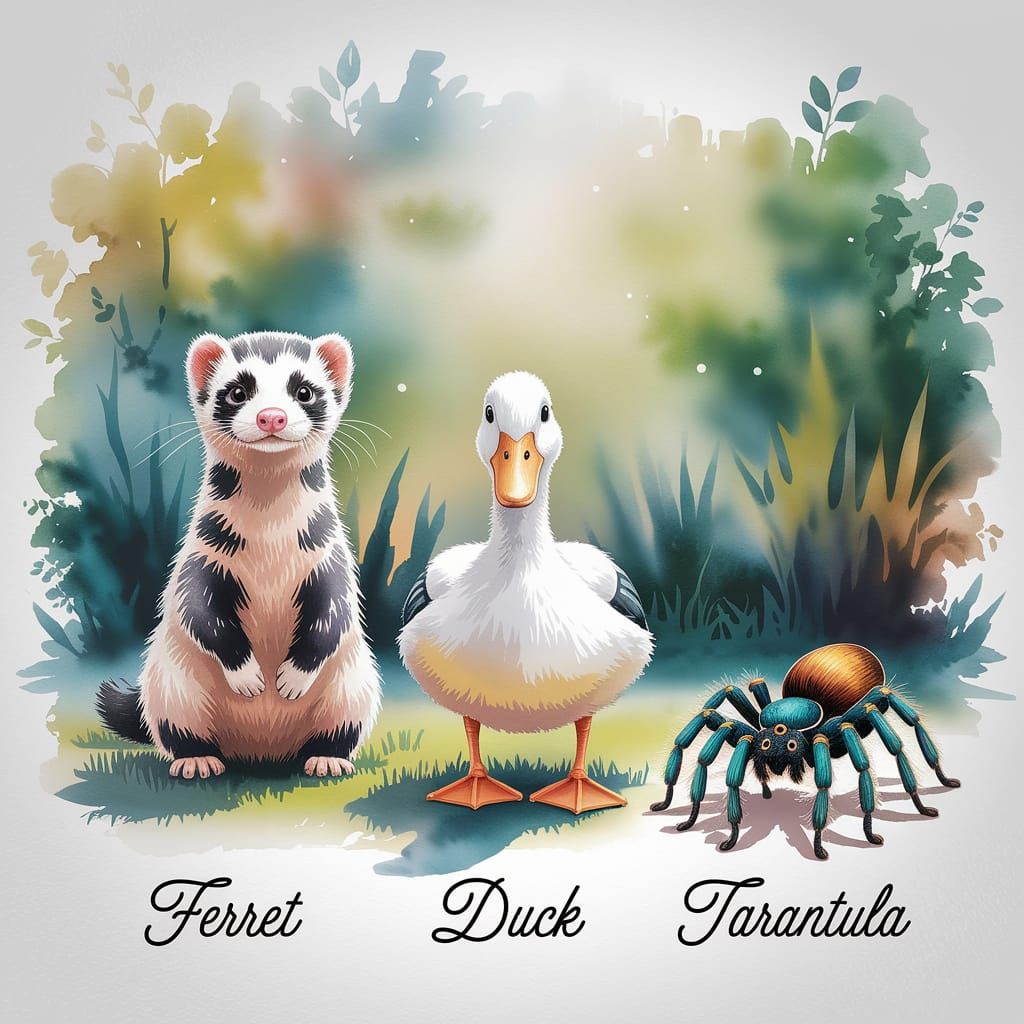 Three Whimsical Creatures in Dreamy Watercolor