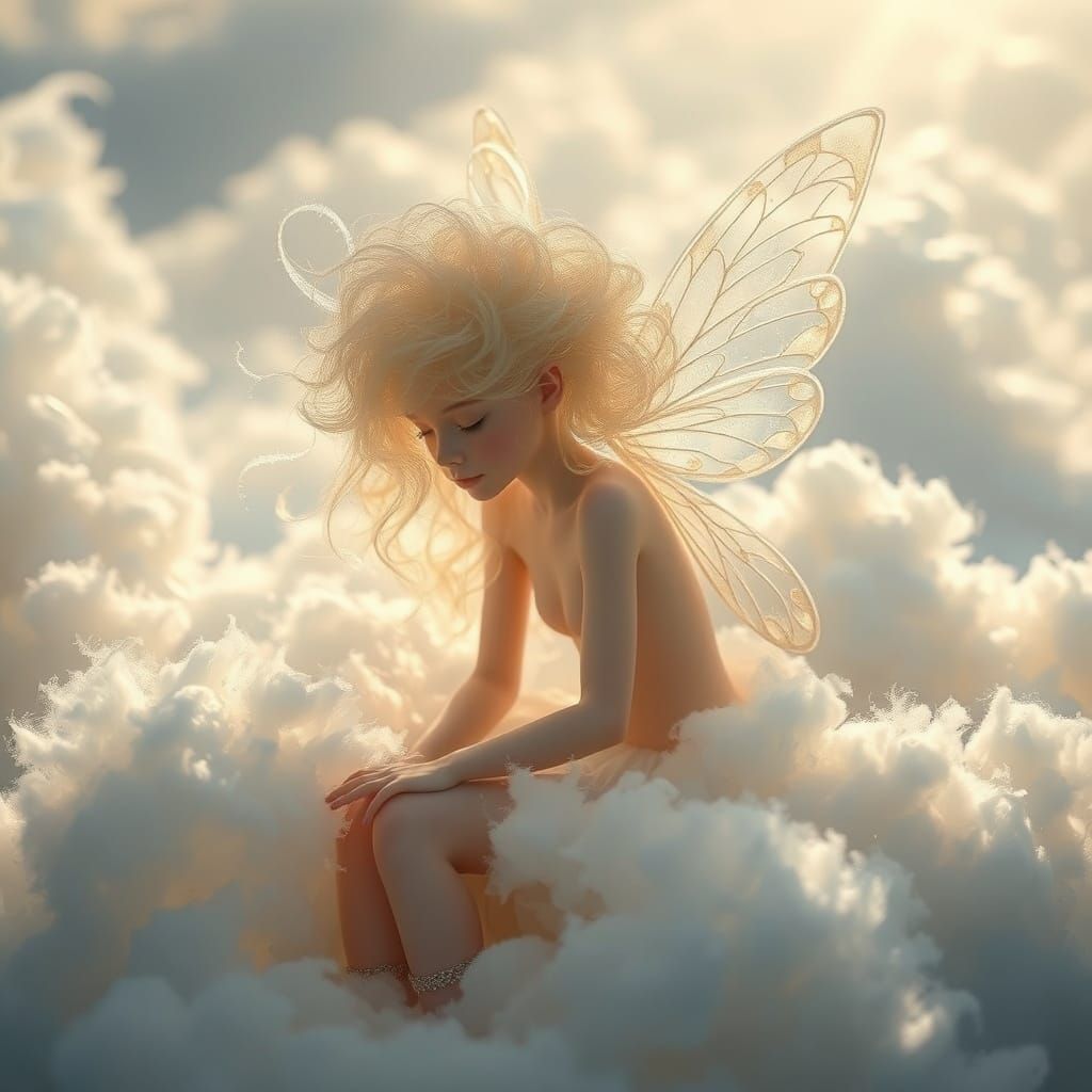 Ethereal Fairy Goddess in Crystal Hair and Heavenly Clouds