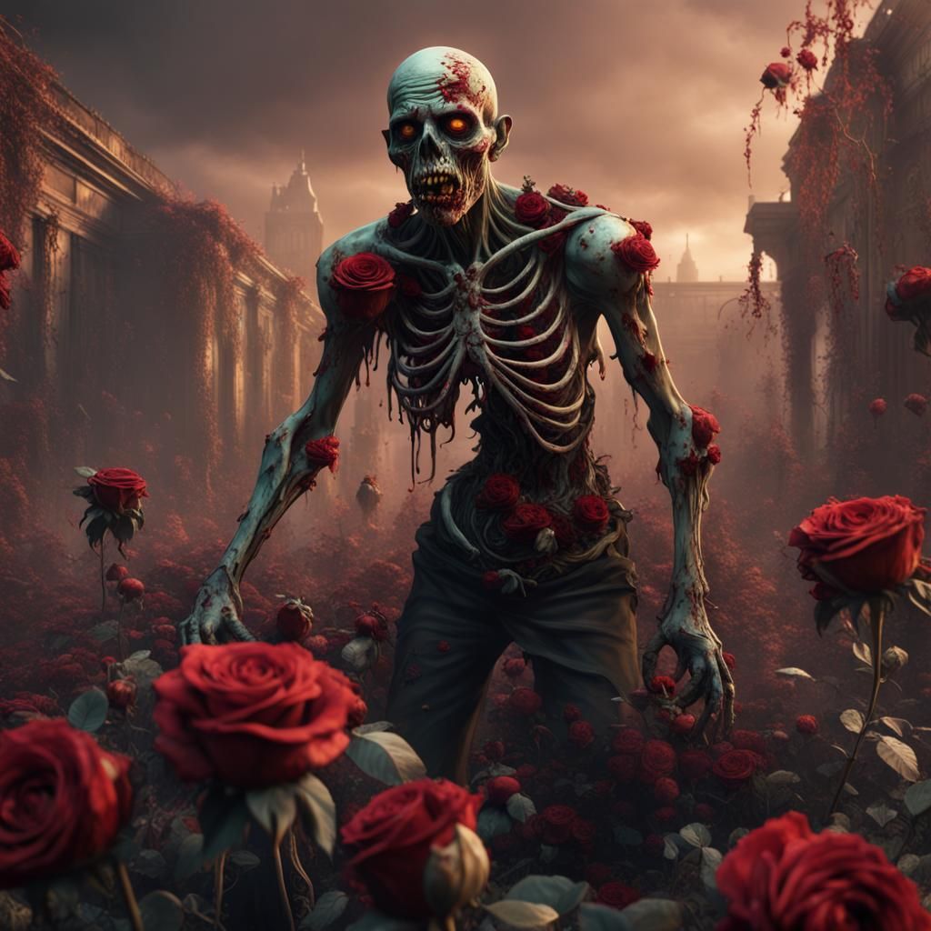 Zombie with Dying Roses: Detailed Matte Painting