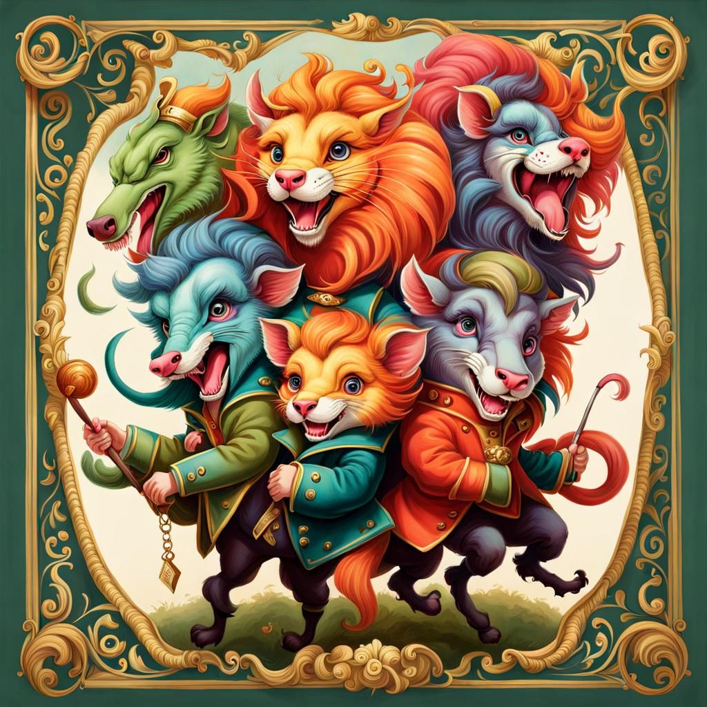 Colorful Chimera Carousal in Ceccoli Caricature Style