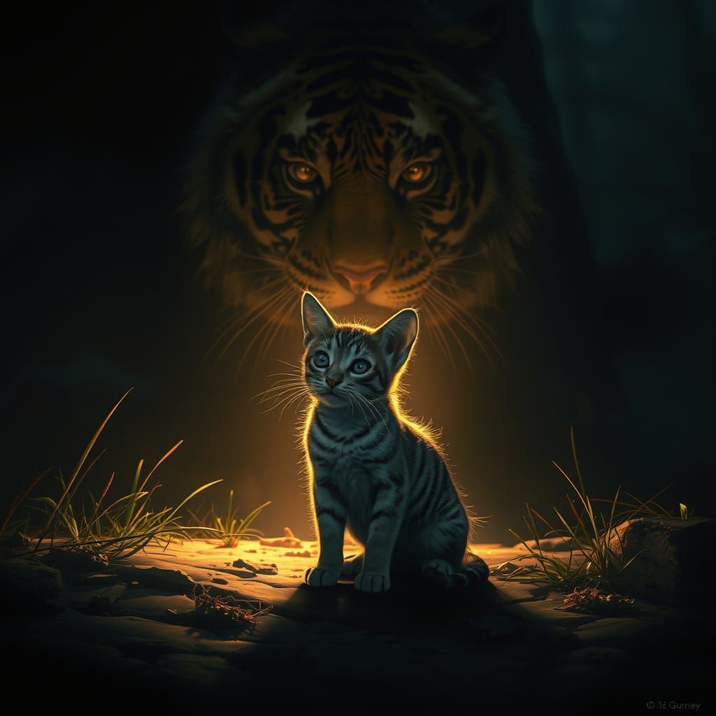 Kitten with a Tiger Shadow, Moody Lighting
