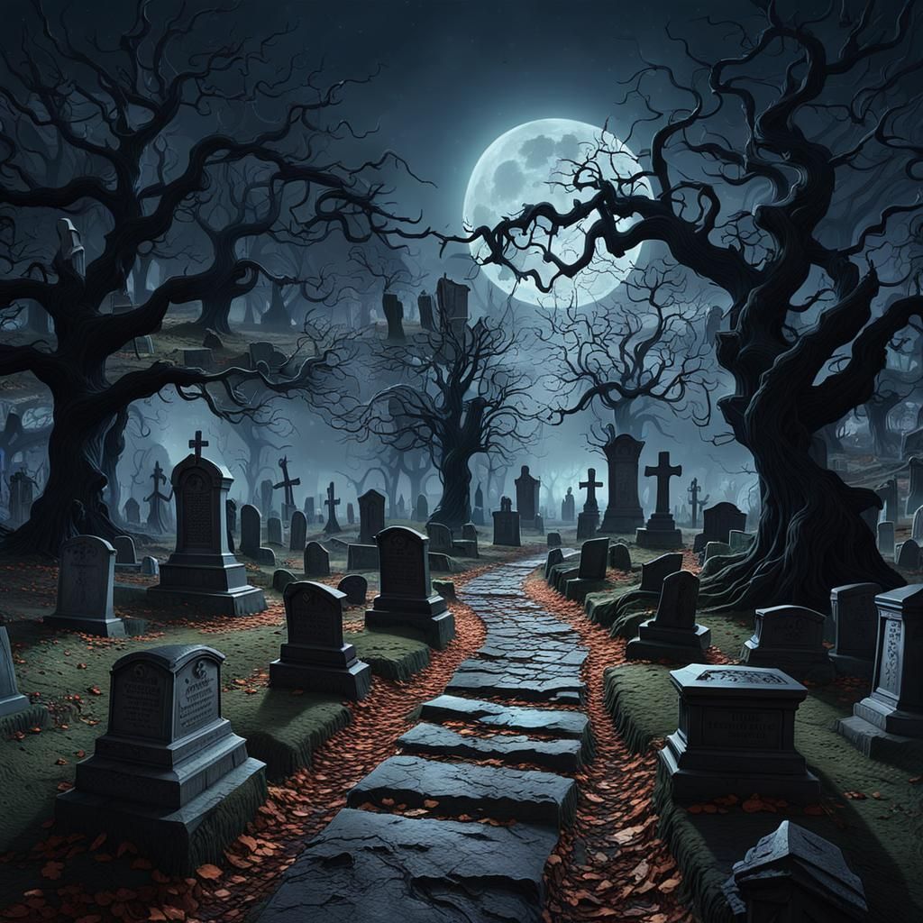 Moonlit Graveyard in Dark Fantasy Style