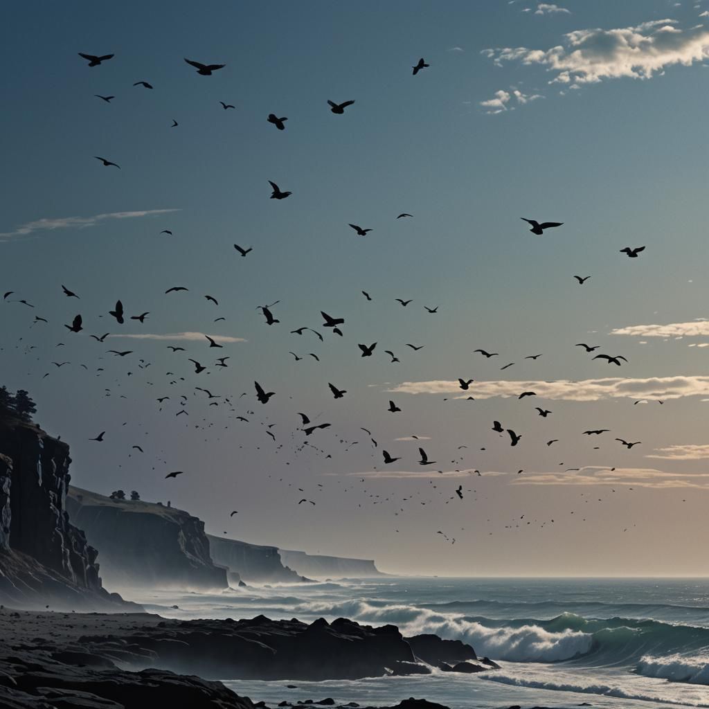 Crows Cast Colossal Shadow on Sea: Matte Painting