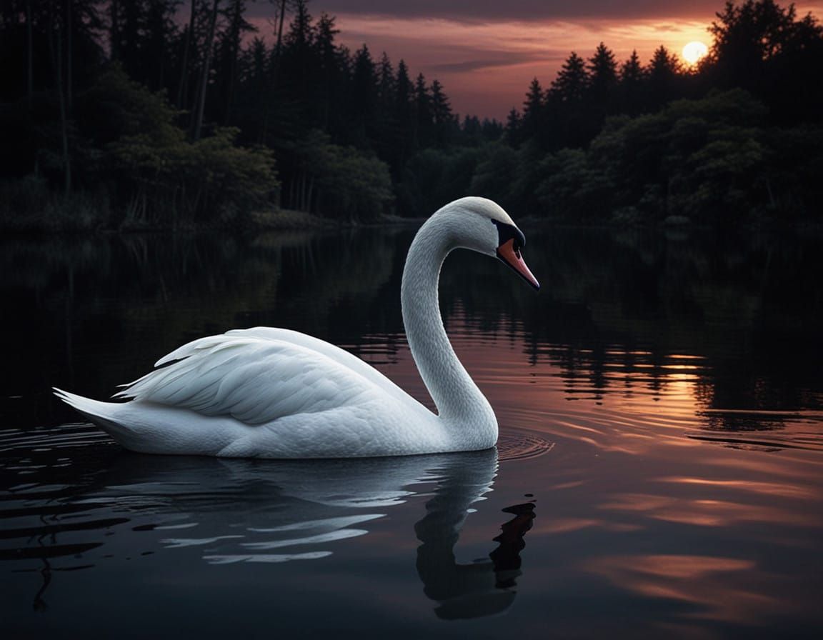 Moonlit Swan Serenade in Art Déco