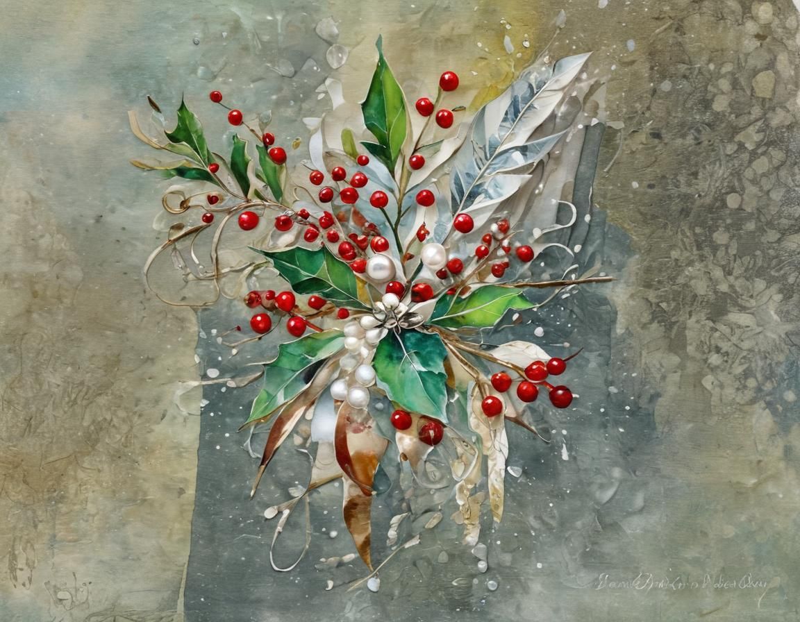 Vibrant Christmas Collage with European Holly