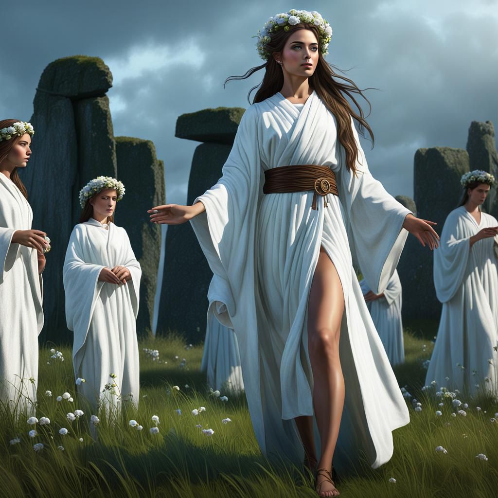 Druidess in Stone Circle: Dark Fantasy Concept Art