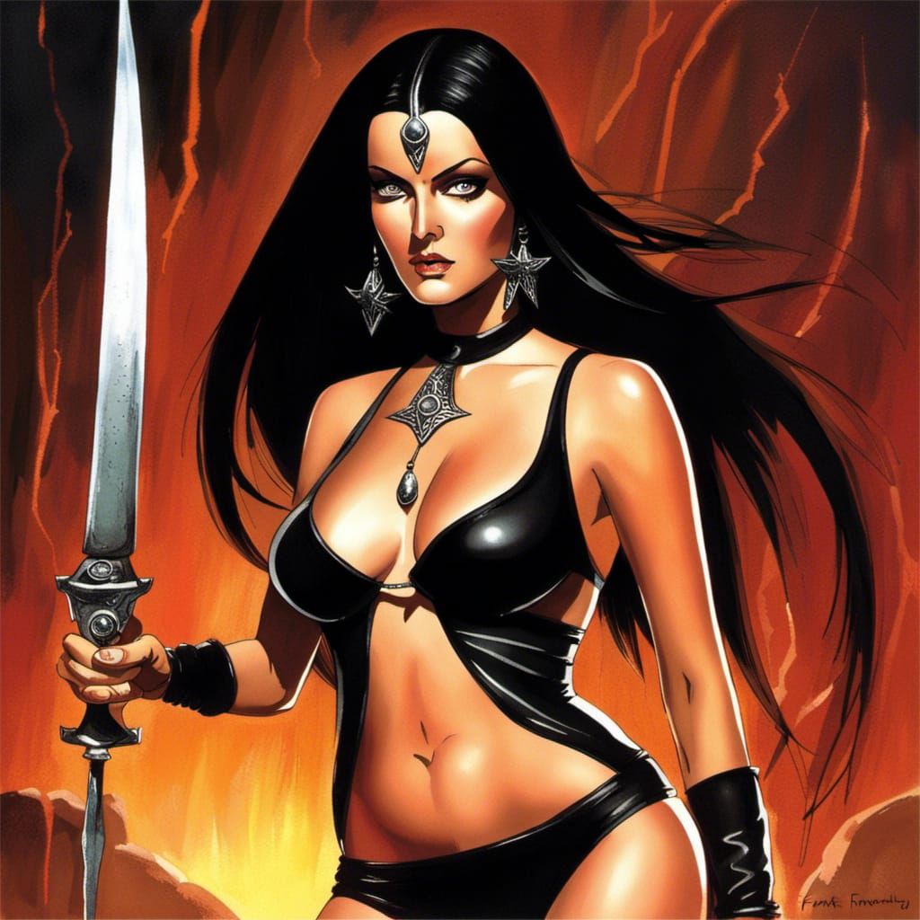 Sorceress in Frank Frazetta Comic Book Style