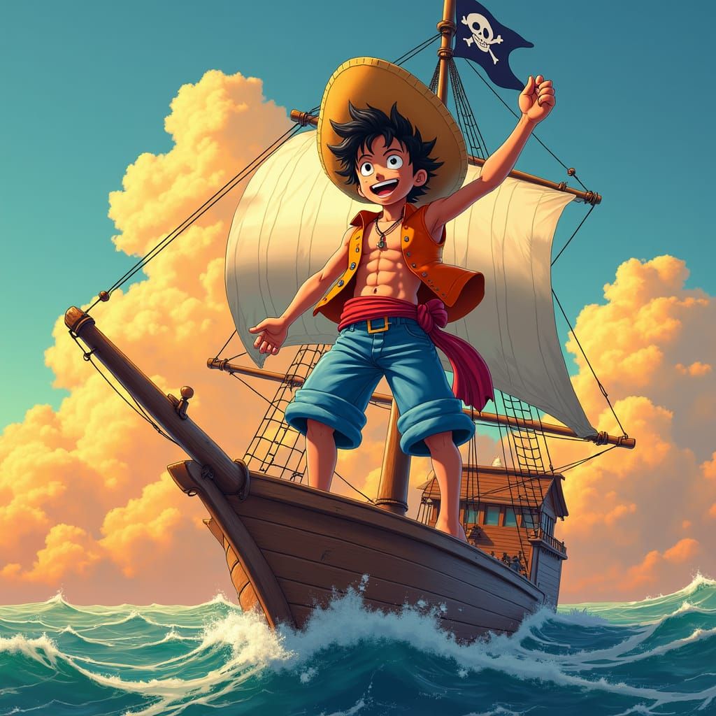 Dynamic Pirate Scene in Anime-Inspired Style