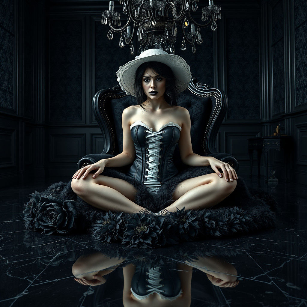 Baroque Woman in White Corset on Paisley Chair