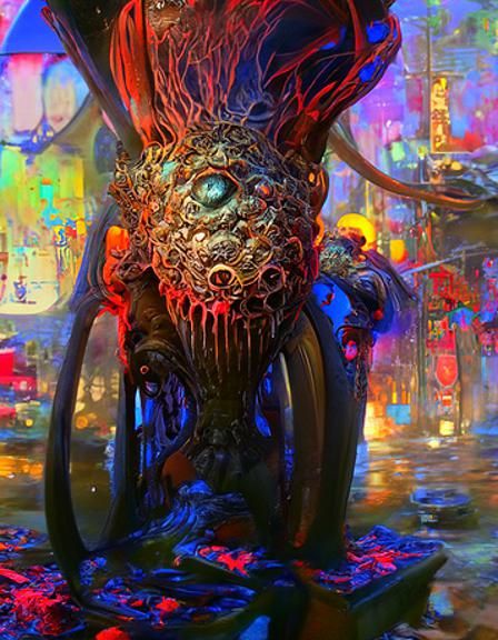 Nightmarish Creature in Lovecraftian Solar-Punk Style