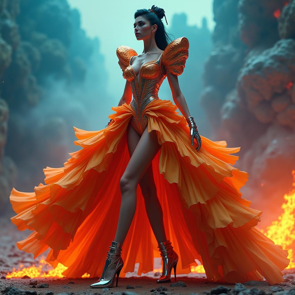 Dramatic Female Model in Voluminous Dress