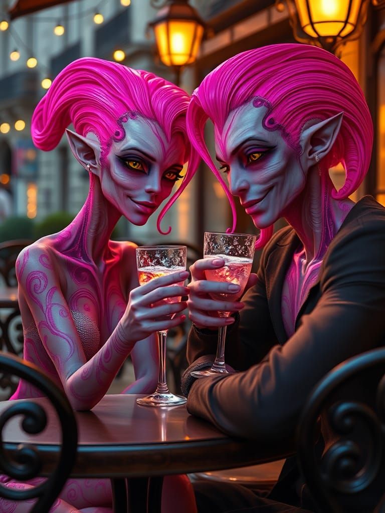 Alien Romance in Paris: A Surrealist Scene