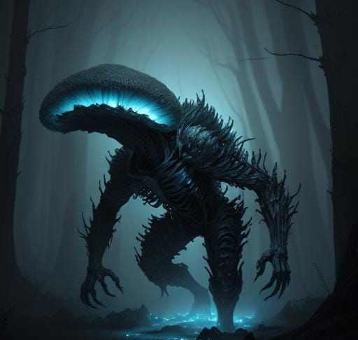 Grotesque Bioluminescent Fungal Spore in Detailed Matte Pain...