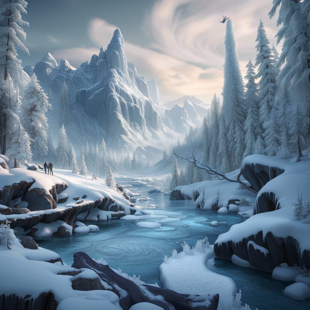 Winter in Canadian Wilderness: Detailed Matte Painting