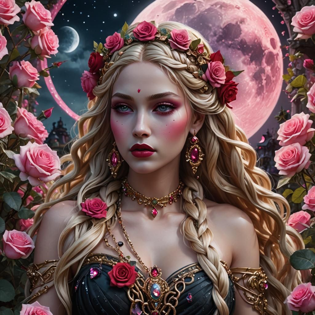 Goddess in Moonlit Garden Fantasy Concept Art