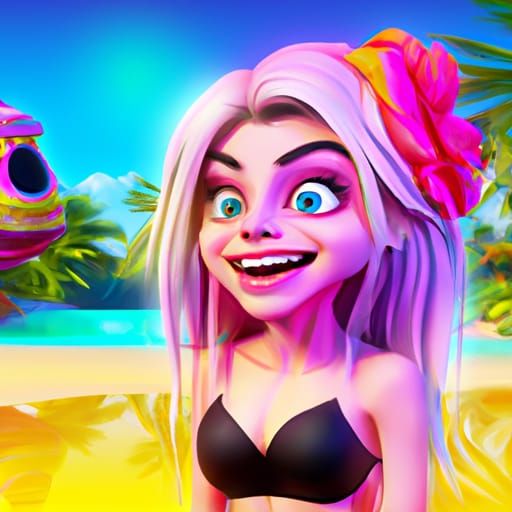 Alexa Bliss on Tropical Beach: Pixar-Style 3D Art