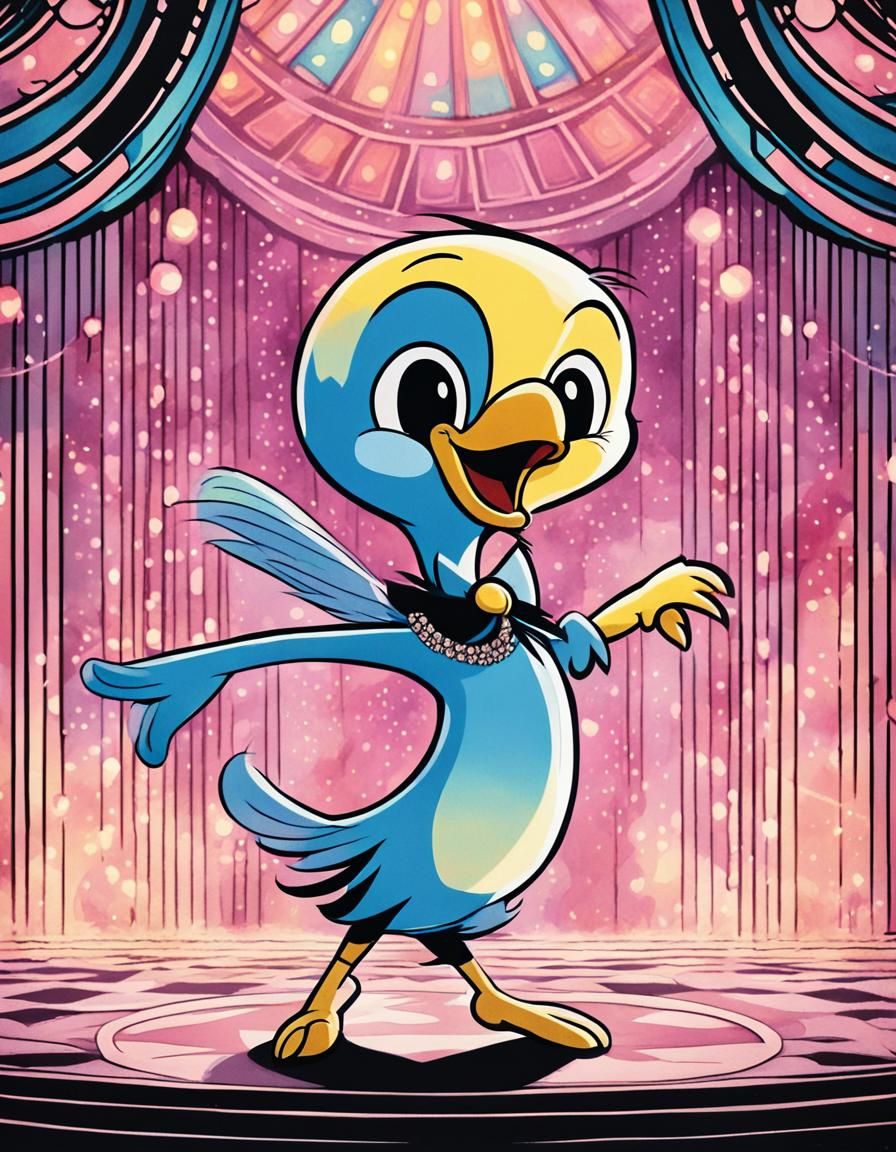 Vibrant 1920s Stage Dance in Retro Cartoon Style