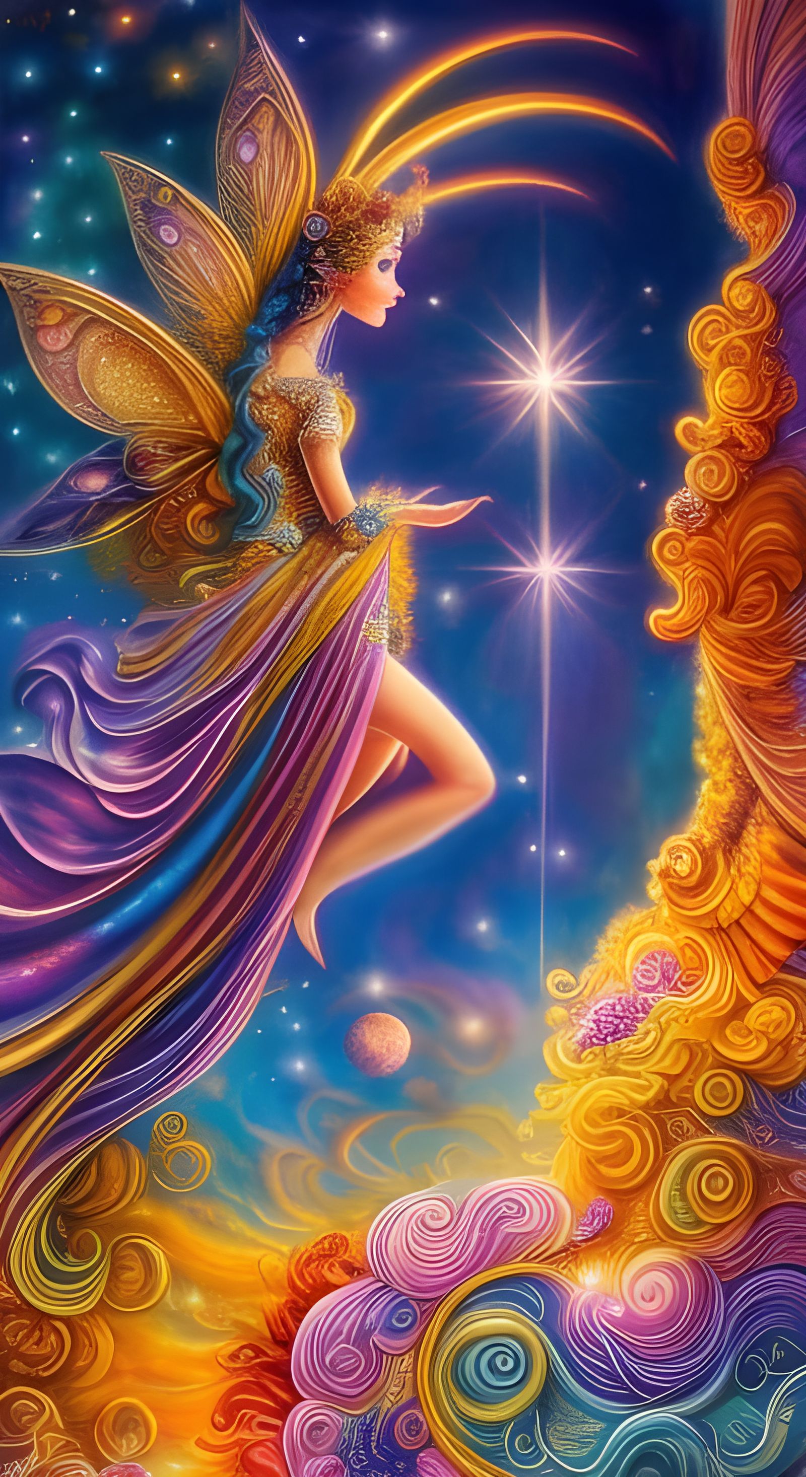 Celestial Goddess in Vibrant Cosmic Dreamscapes