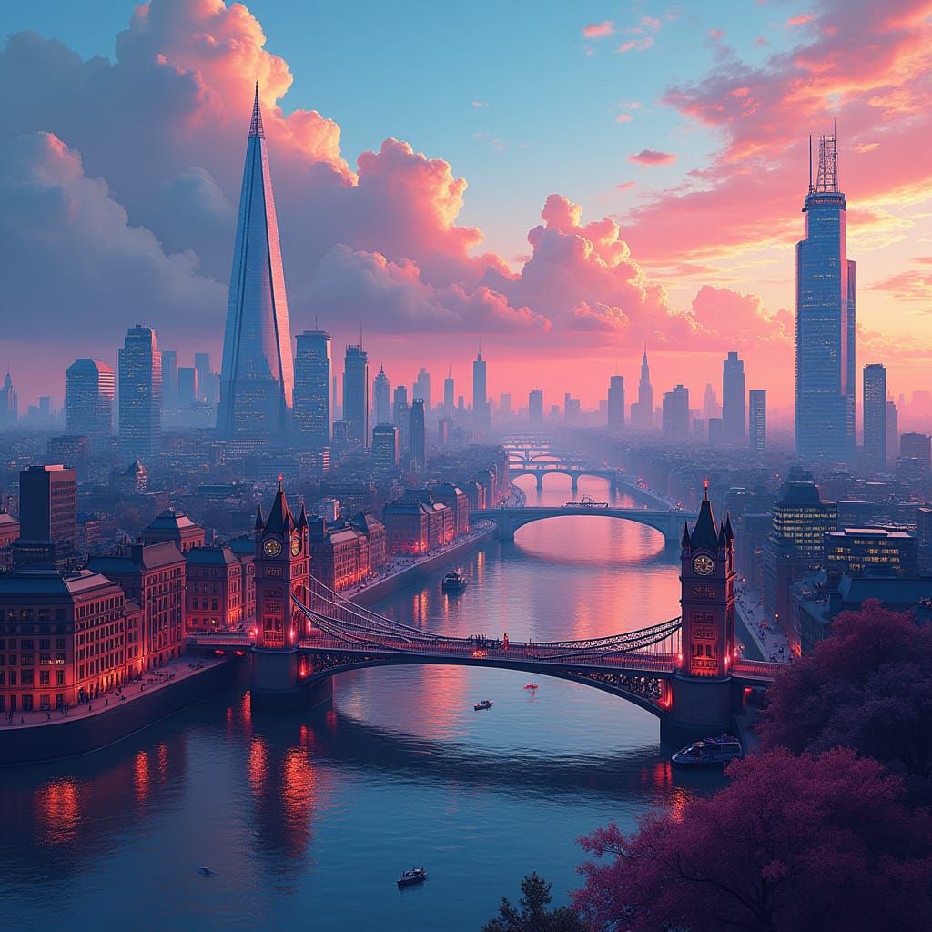 Dreamlike Neo-impressionist London Cityscape