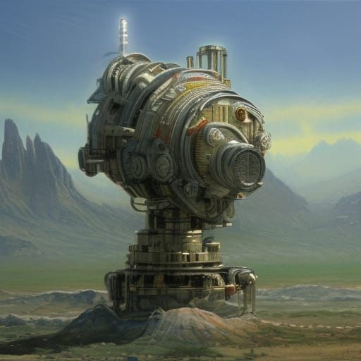 Cyborg Planet's World Engine: Oil Painting