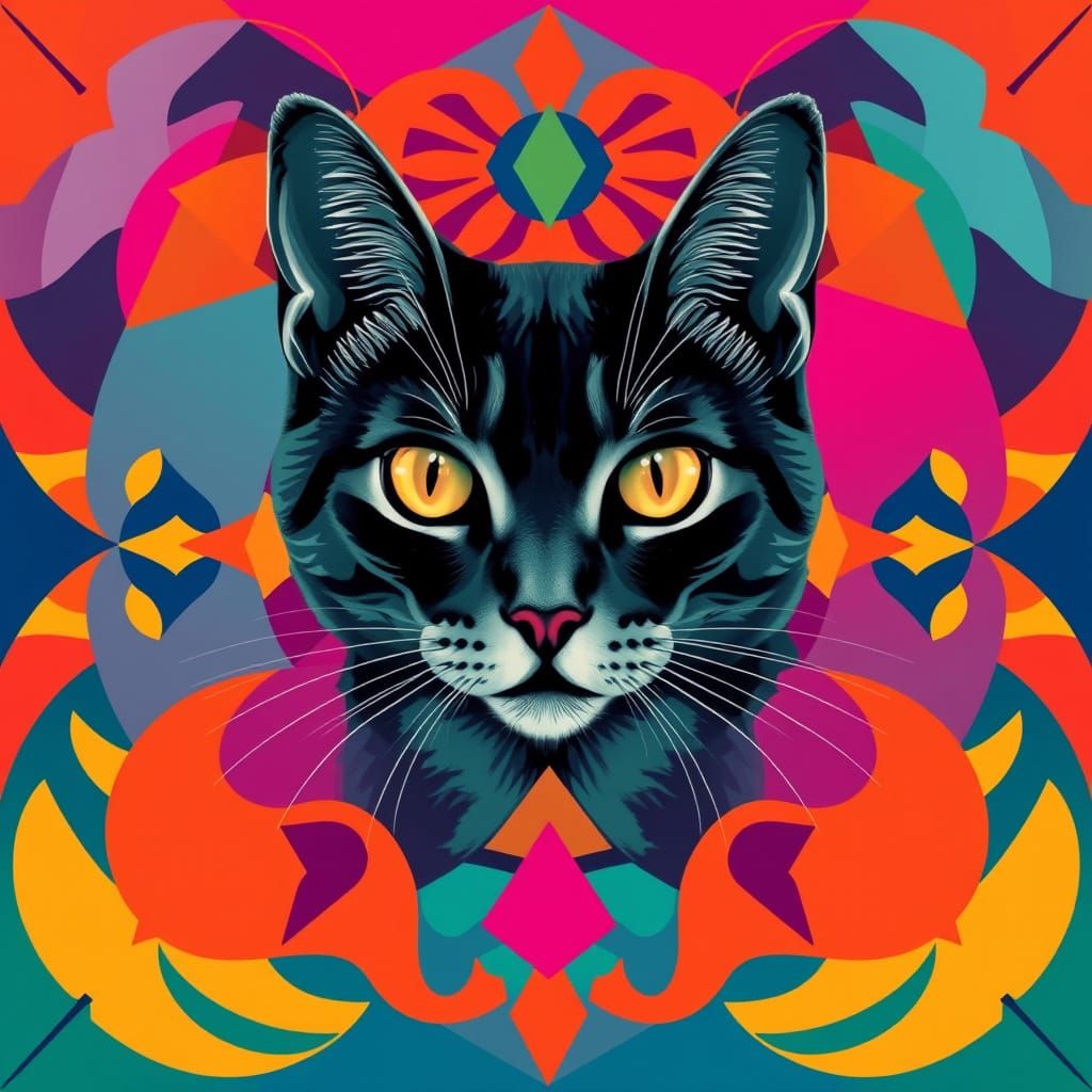 Geometric Cat Portrait in Bauhaus Pop Art Style