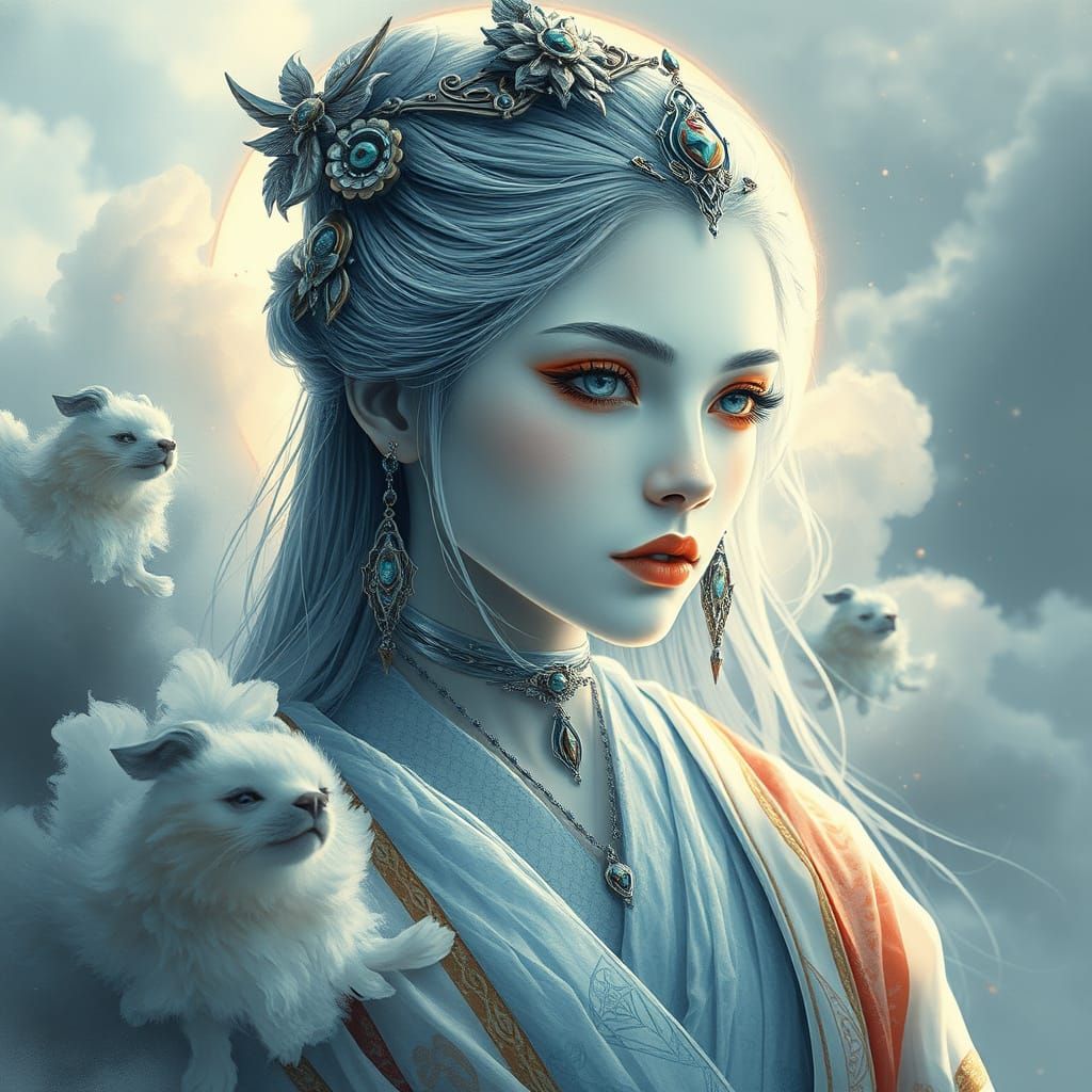 Ethereal Goddess of War in Futuristic Japan-Inspired Setting