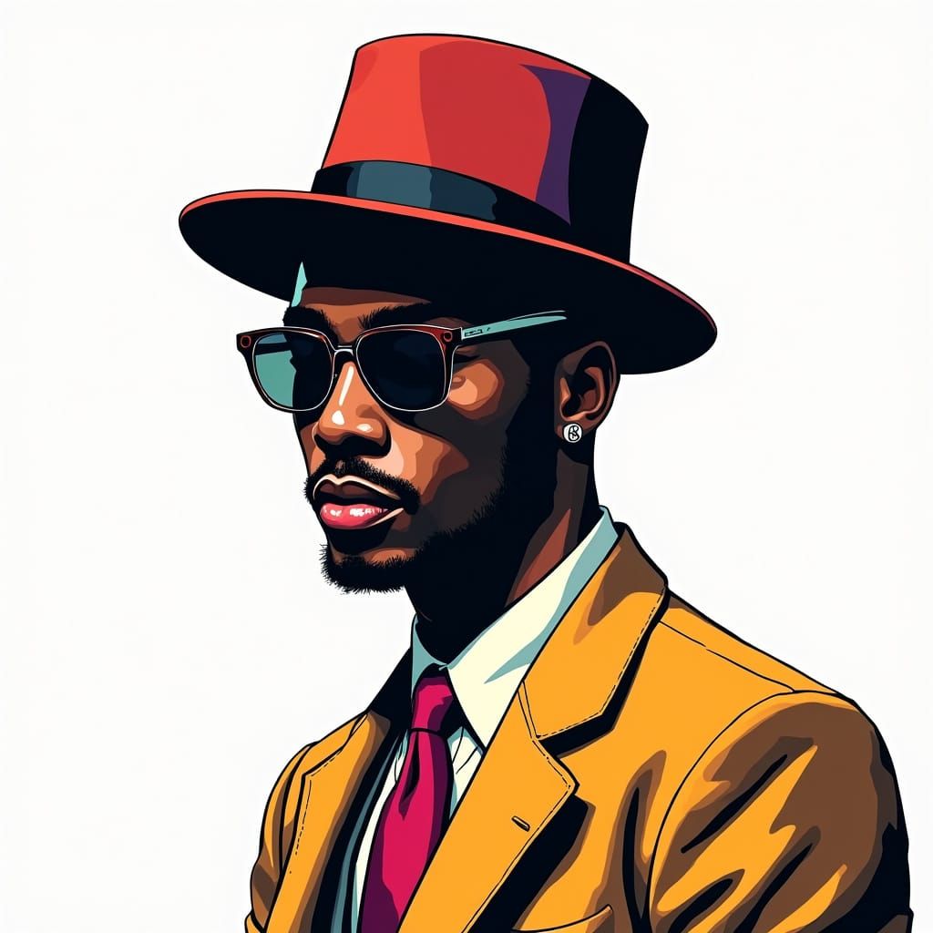 Vibrant Pop Art Portrait of a Dandy in Fedora Hat