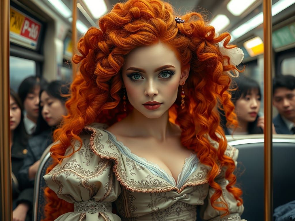 Rococo Princess in Modern Times, in the Style of Alphonse Mu...