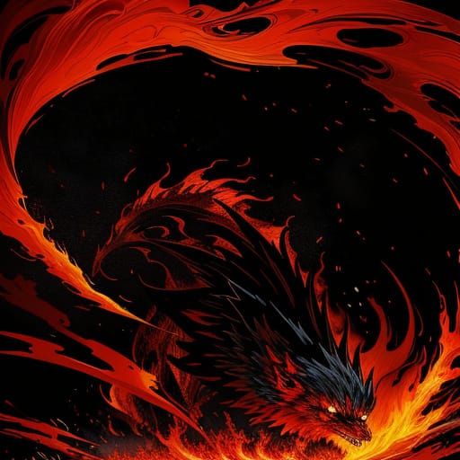 Black Silhouette of Fire in Anime Style