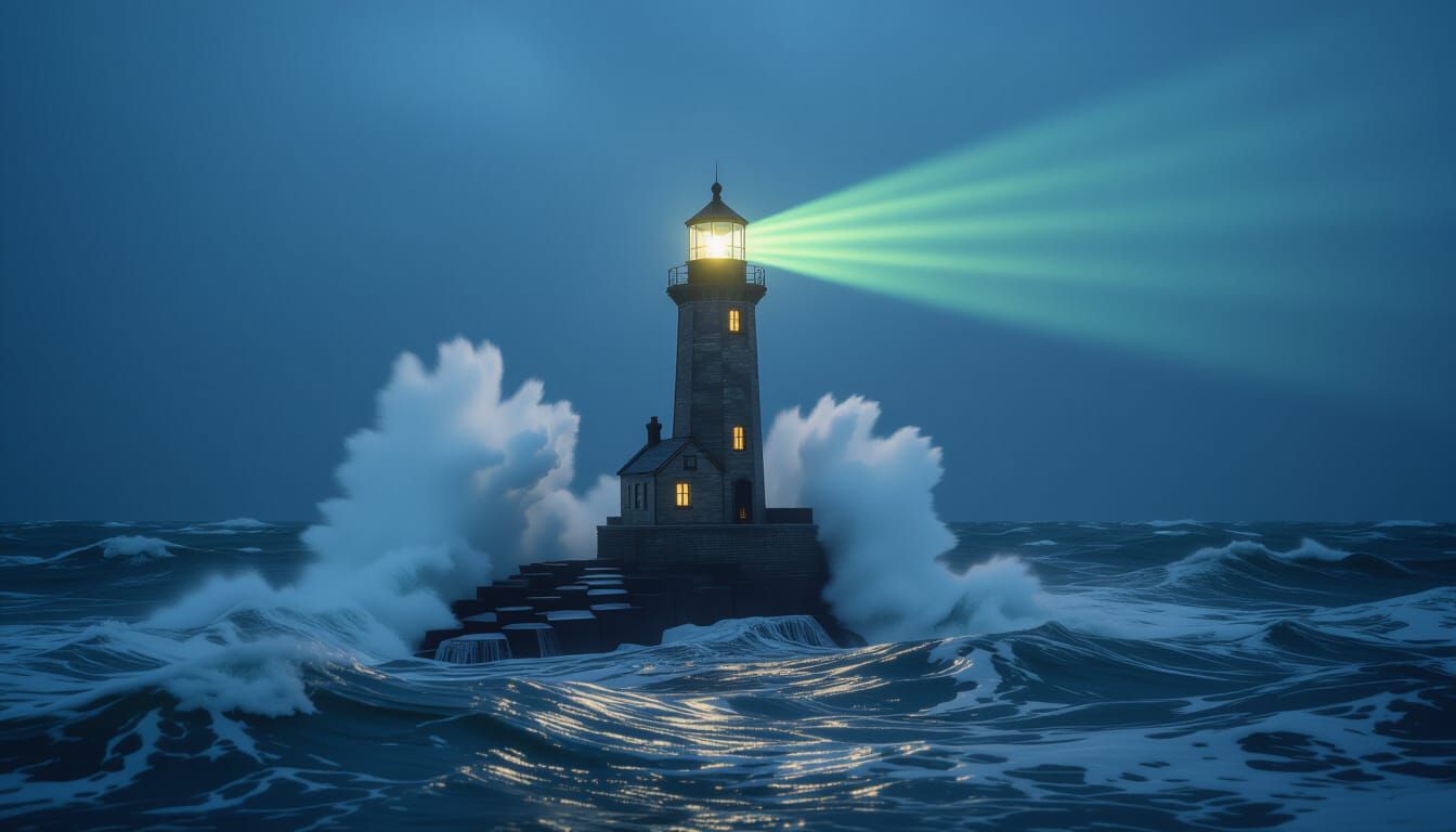 Stormy Seas Lighthouse Beam Shines Bright